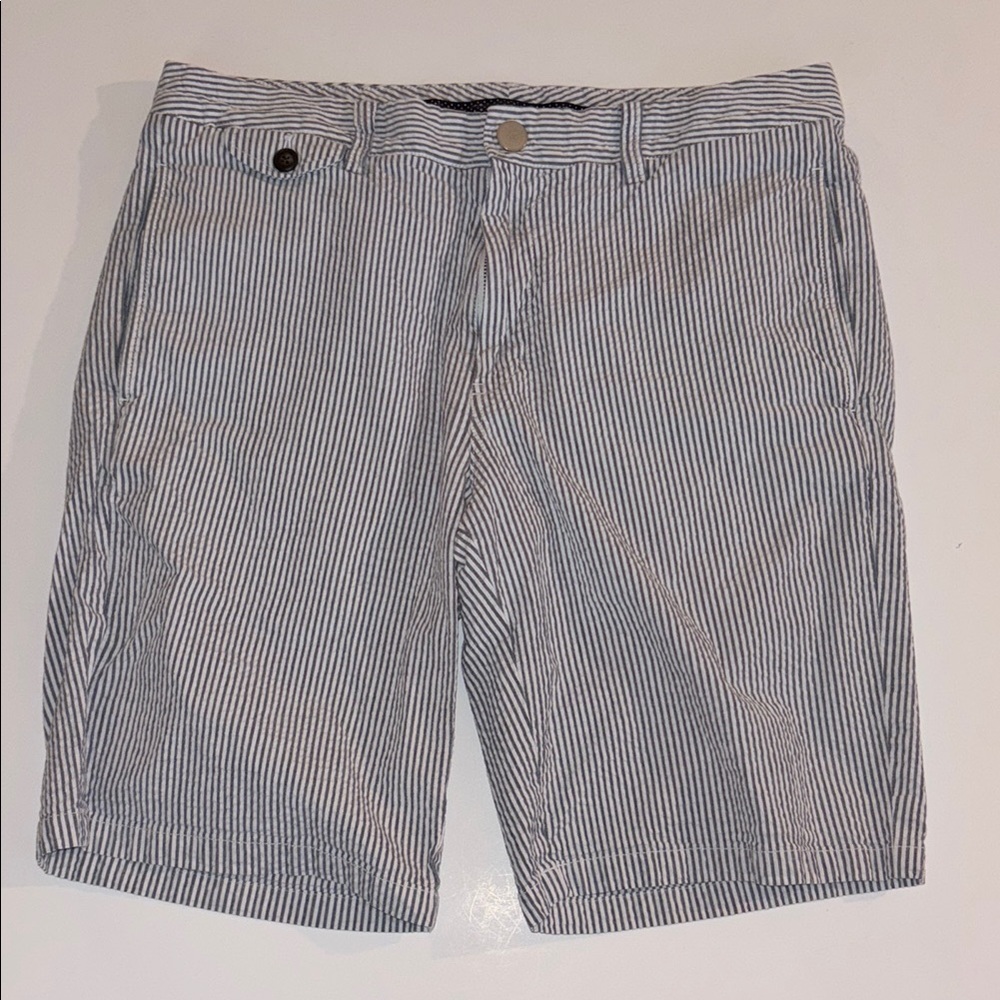 Mens 32 Maide Bonobos Seersucker 9" Shorts blue white striped
